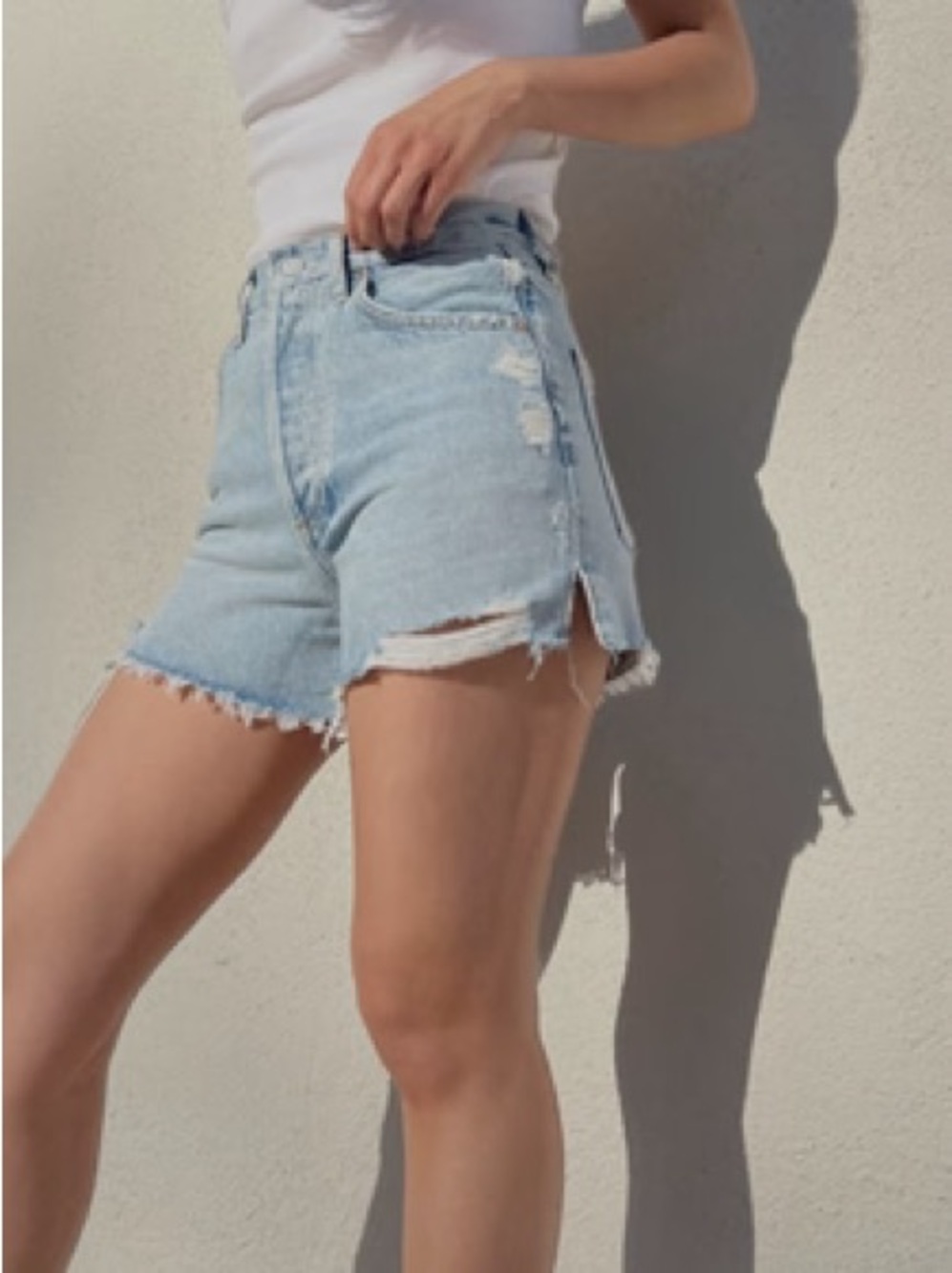 Agolde Dee Shorts in Muse 24 Faded Blue High-Rise Distressed Denim Shorts